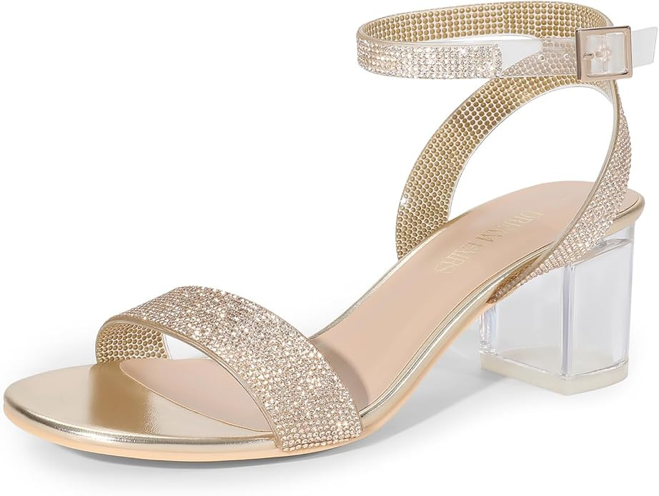 DREAM PAIRS Women's Open Toe Ankle Strap Low Block Chunky Heels Sandals Party Dress Pumps Shoes | Amazon (US)