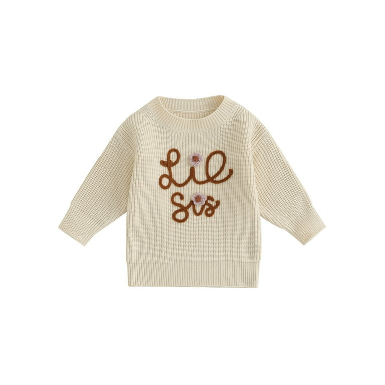 Little Big Sister Matching Outfits Toddler Baby Girl Sweater Letter Embroidery Long Sleeve Crew N... | Walmart (US)