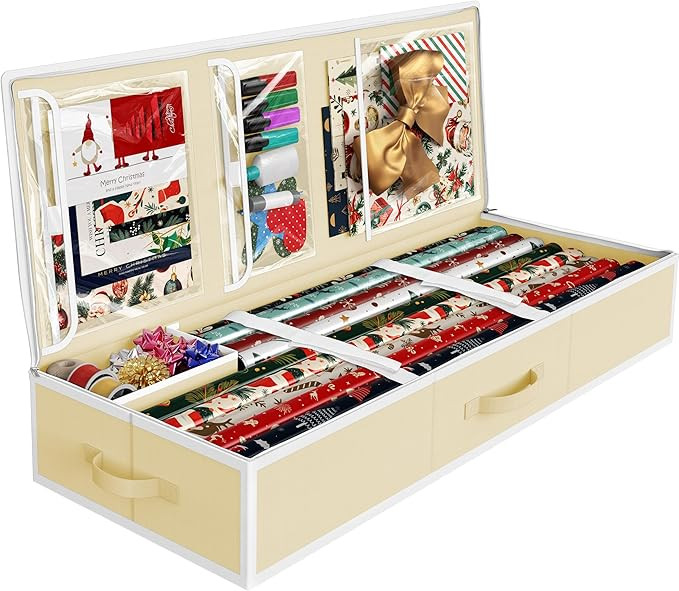 SIMPLE HOUSEWARE Wrapping Paper Organizer - Under Bed Storage for 25-40 Rolls Gift Wrapping Paper... | Amazon (US)