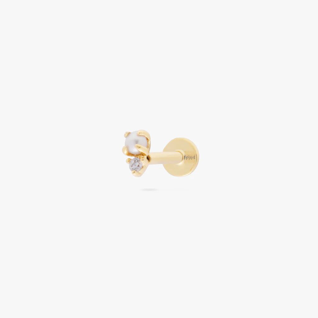 14K Stacked CZ Pearl Flatback Stud | Studs