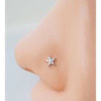 Cz Star Sterling Silver Nose Ring, Flower Stud, Floral Stud Silver, Dainty Diamond, Gold, Cluster Ri | Etsy (US)