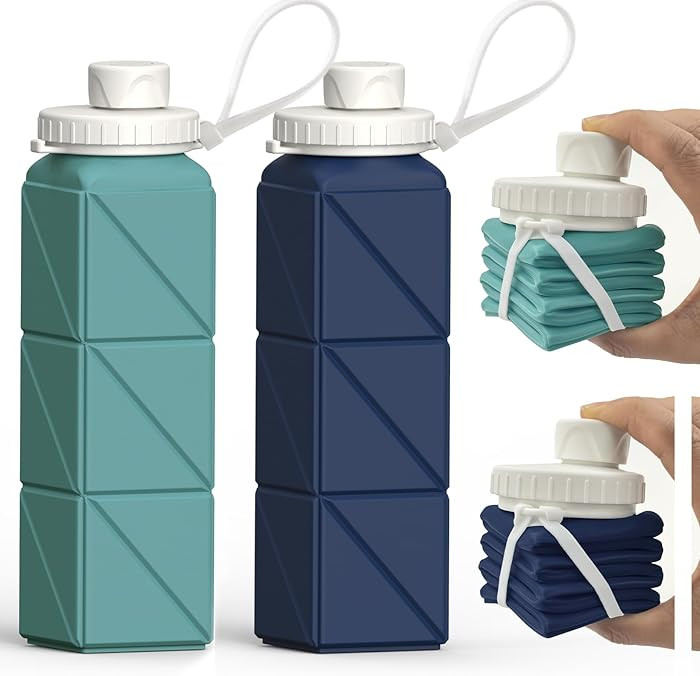 Collapsible Water Bottles 20.6oz 2 Pack, Silicone Foldable Portable Travel Water Bottle, BPA-free... | Amazon (US)