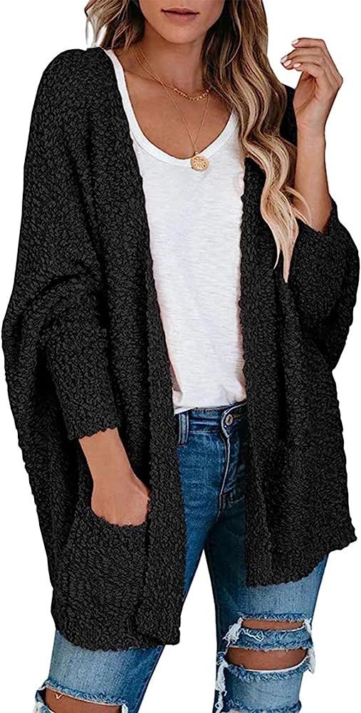 MEROKEETY Women's Fuzzy Popcorn Batwing Sleeve Cardigan Knit Oversized Sherpa Sweater Coat | Amazon (US)