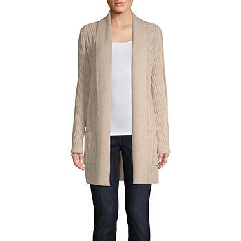 St. John's Bay Womens Long Sleeve Open Front Cable Cardigan | JCPenney