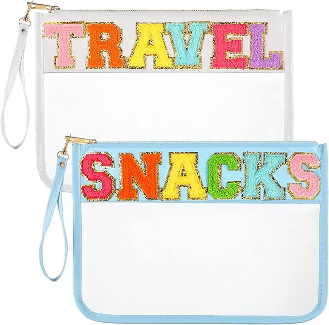2 Pcs Chenille Letter Clear Zipper Pouch Clear Cosmetic Bag Clear Purse Clear Makeup Letter Bag S... | Amazon (US)