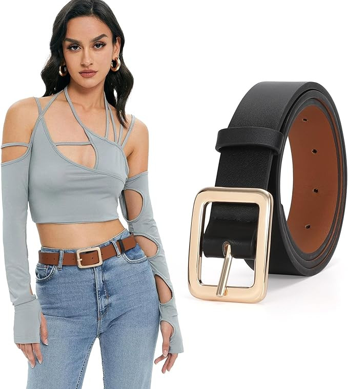 SUOSDEY Women Reversible Leather Belts for Jeans Pants Dresses Ladies Black/Brown Belts with Fash... | Amazon (US)