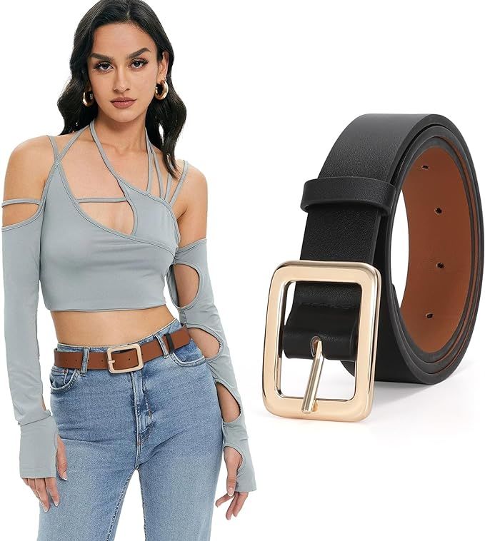 SUOSDEY Women Reversible Leather Belts for Jeans Pants Dresses Ladies Black/Brown Belts with Fash... | Amazon (US)