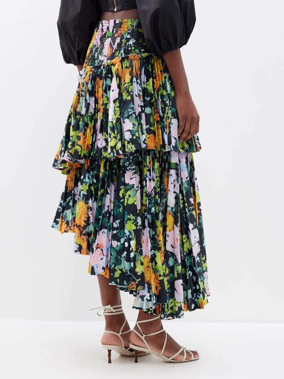 Alice Midnight Floral-print tiered linen skirt | Matches (US)