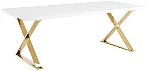 Modway Sector 87" Modern Dining Table with Gold Stainless Steel Metal X-Base in White Gold | Amazon (US)