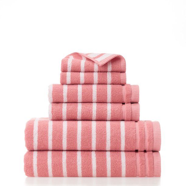 Gap Home Easy Stripe Organic Cotton 6 Piece Bath Towel Set, Coral - Walmart.com | Walmart (US)