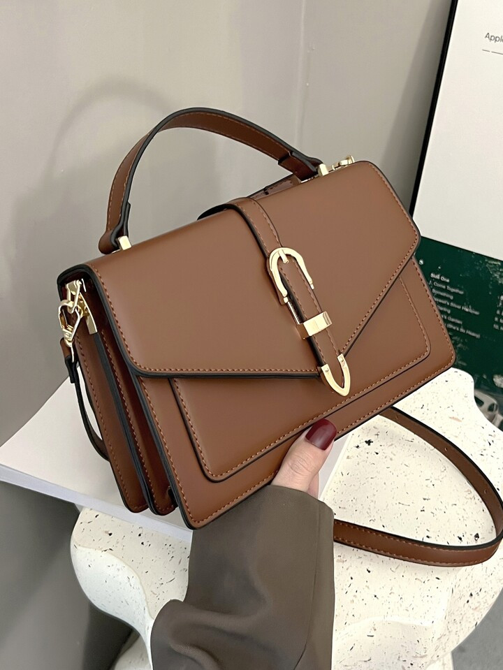 Lightweight,Business Casual Minimalist Metal Decor Flap Square Bag(Random Hardware Clips On Both ... | SHEIN