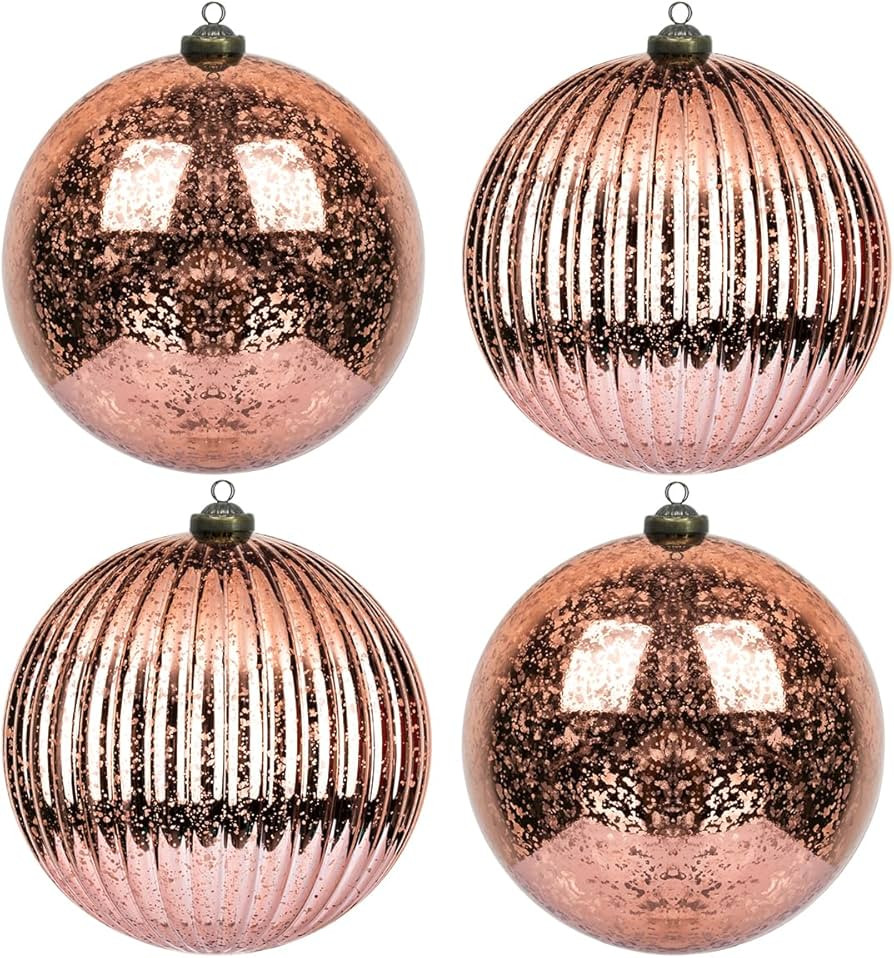KI Store Rose Gold Christmas Ball Ornaments 6-Inch Set of 4 Extra Large Hanging Tree Ball Ornamen... | Amazon (US)