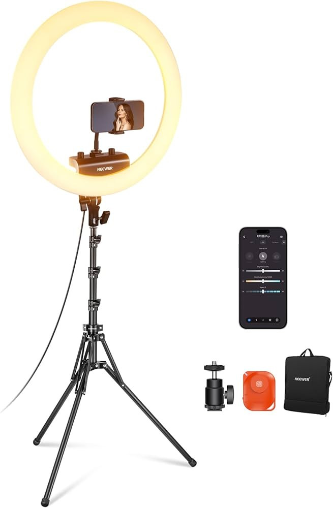NEEWER 18 inch Ring Light with Tripod Stand and Phone Holder, Ultra Thin Video Ringlight 2900K-70... | Amazon (US)