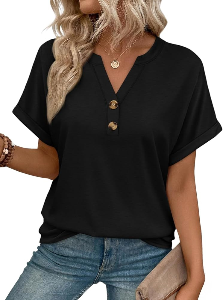 AUTOMET Womens Spring Tops 2026 Short Sleeve Shirts Henley Dressy Casual Blouses V Neck Fashion T... | Amazon (US)