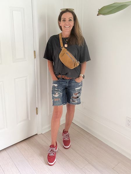 American Eagle always has the best tipped Bermuda Jean shorts and I love them with my new red sneakers and slightly cropped baggy cropped t-shirt. Shorts are on sale right now

#LTKsalealert #LTKover40 #LTKActive