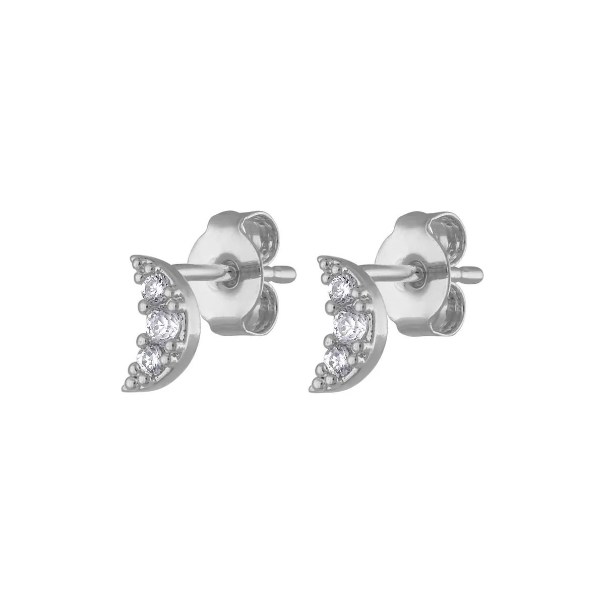 Pave Moon Studs in Sterling Silver | Maison Miru