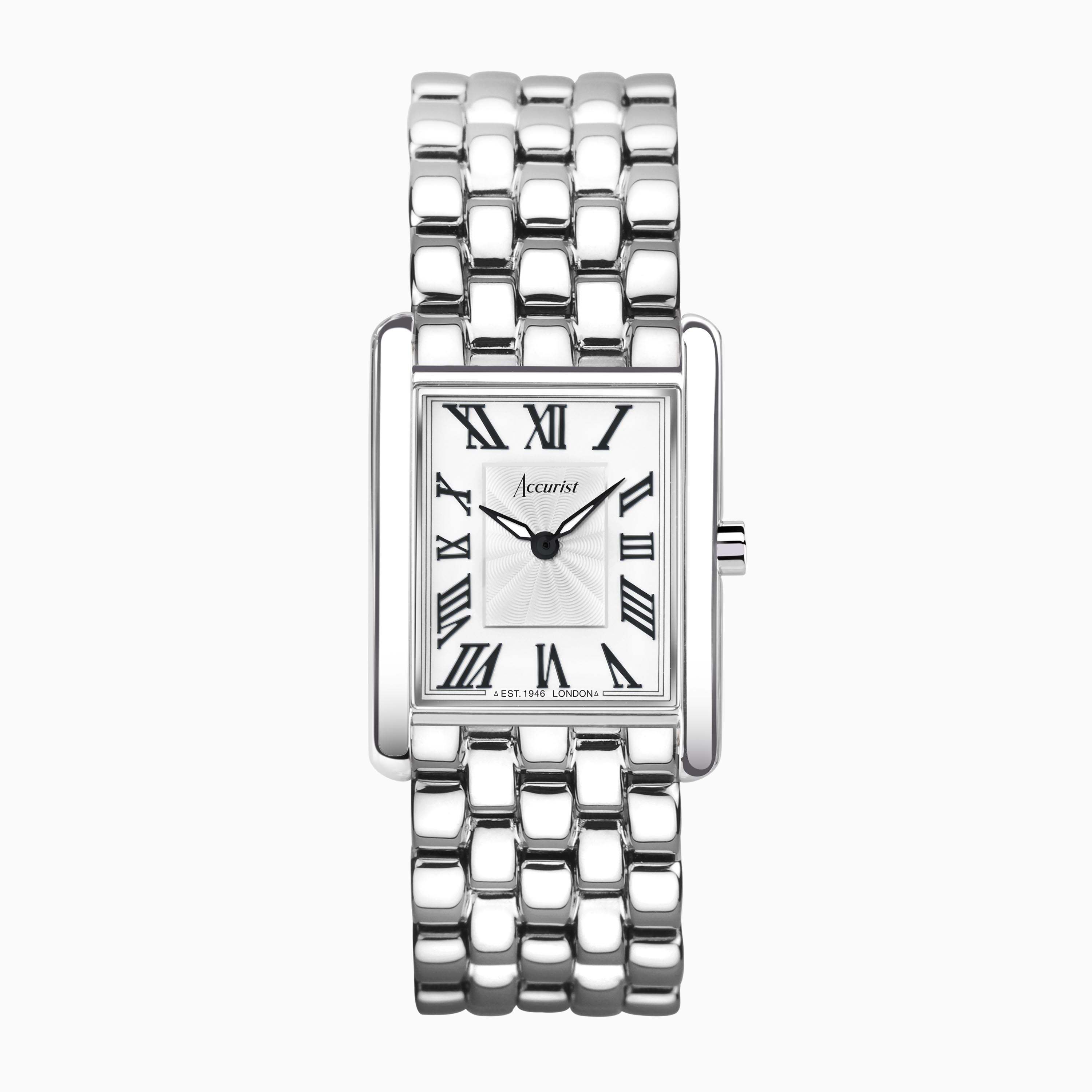 Accurist Ladies Dress Watch (71006) - Rectangle | Stainless Steel Bracelet | White Dial | Rectang... | Accurist Watches