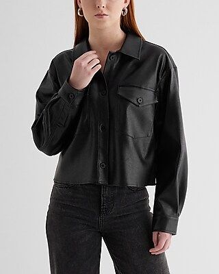Faux Leather Cropped Shacket | Express
