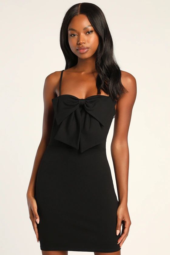 You're a Stunner Black Sleeveless Bow Bodycon Mini Dress | Lulus (US)