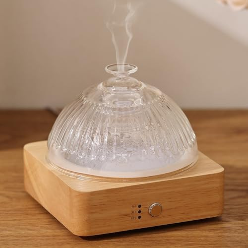 Lecdura Glass Essential Oil Diffuser with Glass Reservoir & Wood Base, 200ml Ultrasonic Lock Color Timer Auto-Off 7 Color Light Aroma Glass Dome Diffuser for Home Office Bedroom Yoga | Amazon (US)