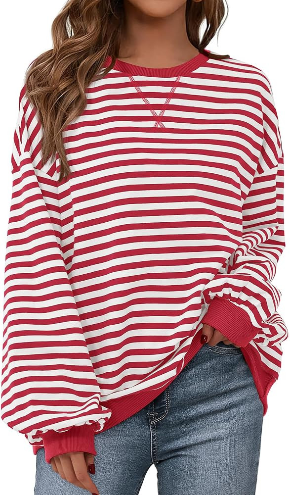 BTFBM Womens Striped Pullover Tops Spring Fall Clothes 2025 Long Sleeve Shirts Trendy Crew Neck L... | Amazon (CA)