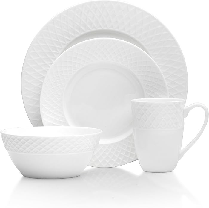 Mikasa Trellis Bone China 16 Piece Dinnerware Set, Service for 4, White | Amazon (US)