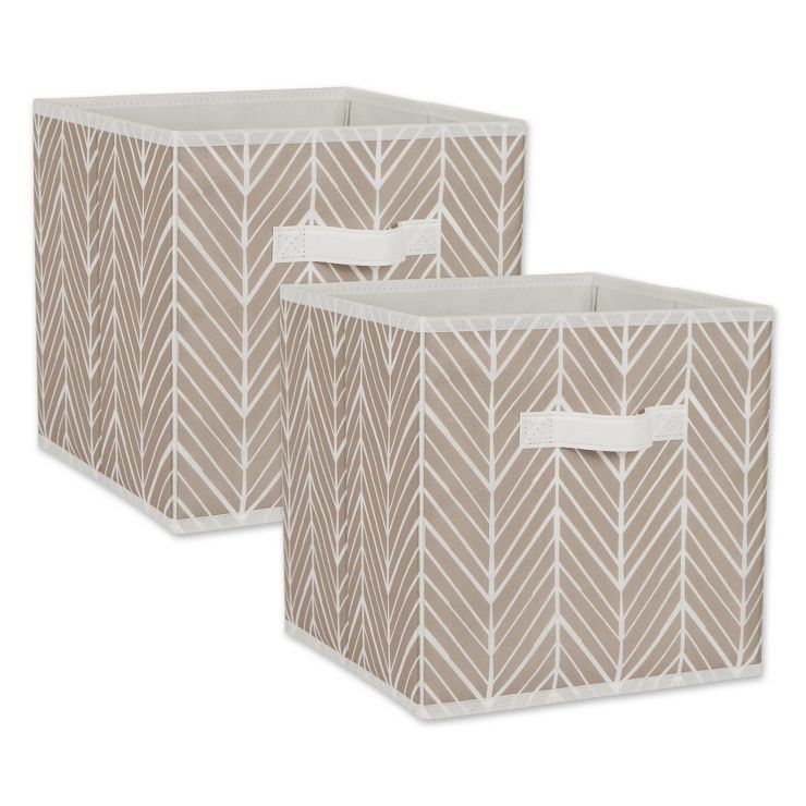 Set of 2 11" x 11" x 11" Nonwoven Polyester Herringbone Square Storage Cube Stone - Design Import... | Target