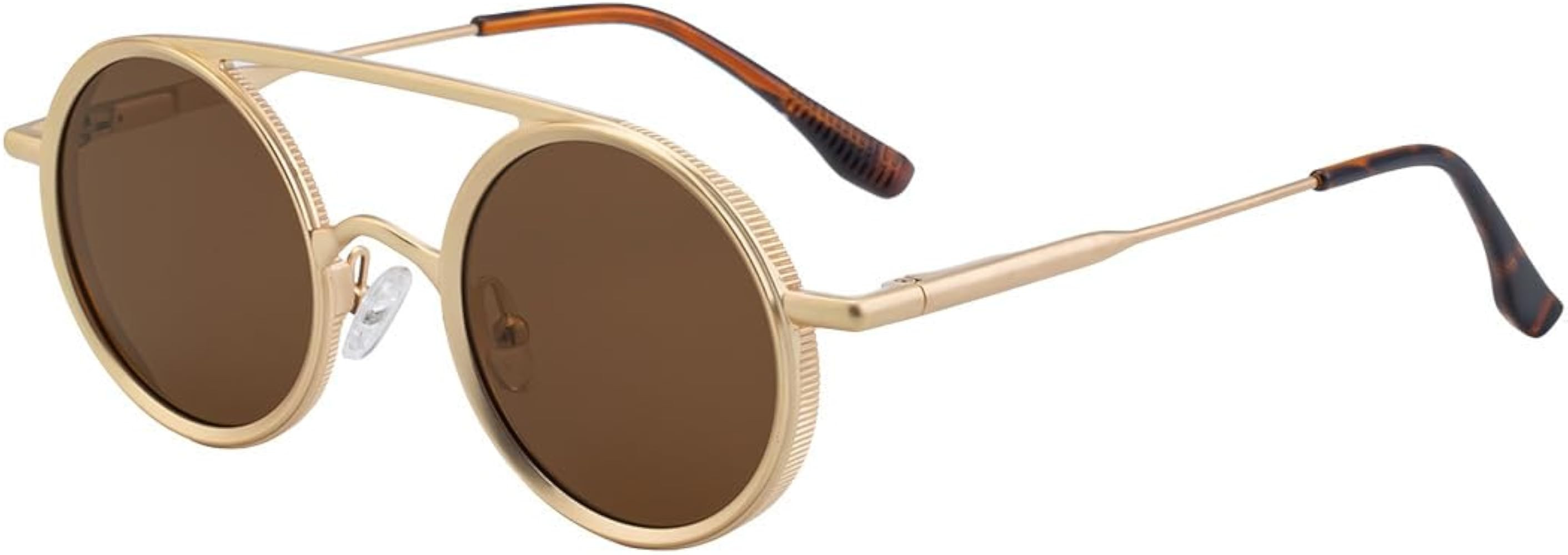 Stylish Oval Sunglasses for Men with Metal Frames and Retro Double Bridge | Amazon (US)