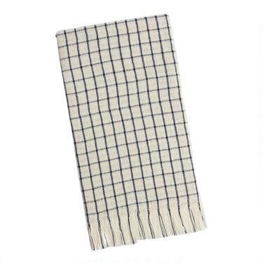 Windowpane Waffle Weave Kitchen Towel With Fringe | World Market