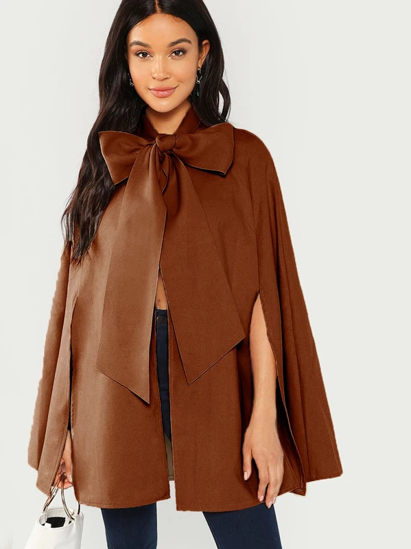 SHEIN Slit Back Tied Front Cape Coat | SHEIN