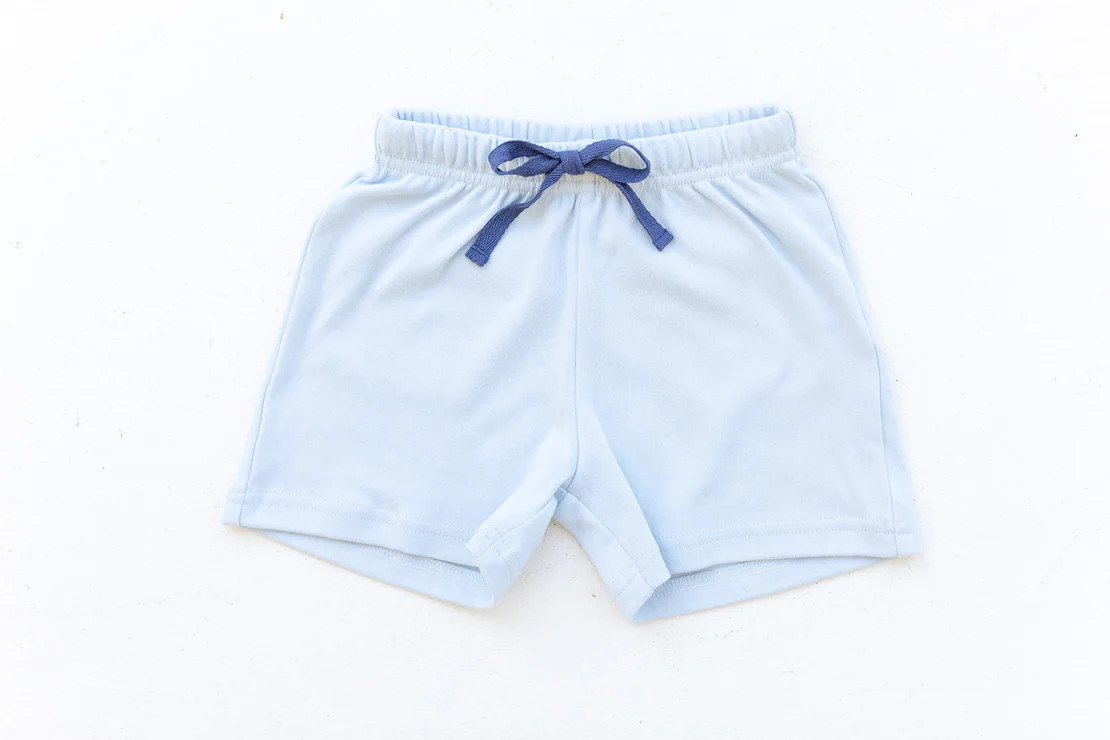 KNIT SHORTS - LIGHT BLUE W/ NAVY TRIM | Little Paper Kids (US)
