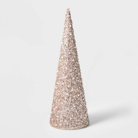 Large Sequin Tree Cone with Beads Decorative Figurine Champagne - Wondershop™ | Target