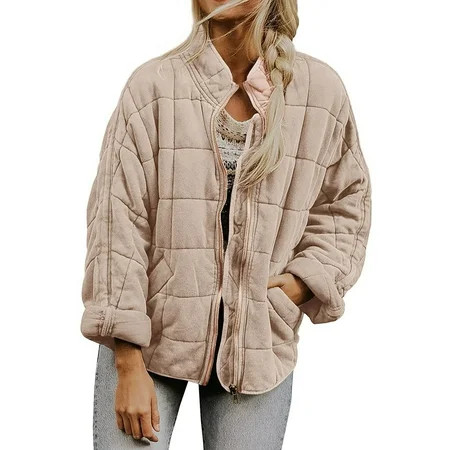 ❄Flash Deals Ydmnshga womens winter coats jackets for women winter jackets for women Winter Coats For Women Warm Coat Loose Plain Quilted Coat Stand Collar Zip Up Jacket Outer S-2XL Off Promotions | Walmart (US)