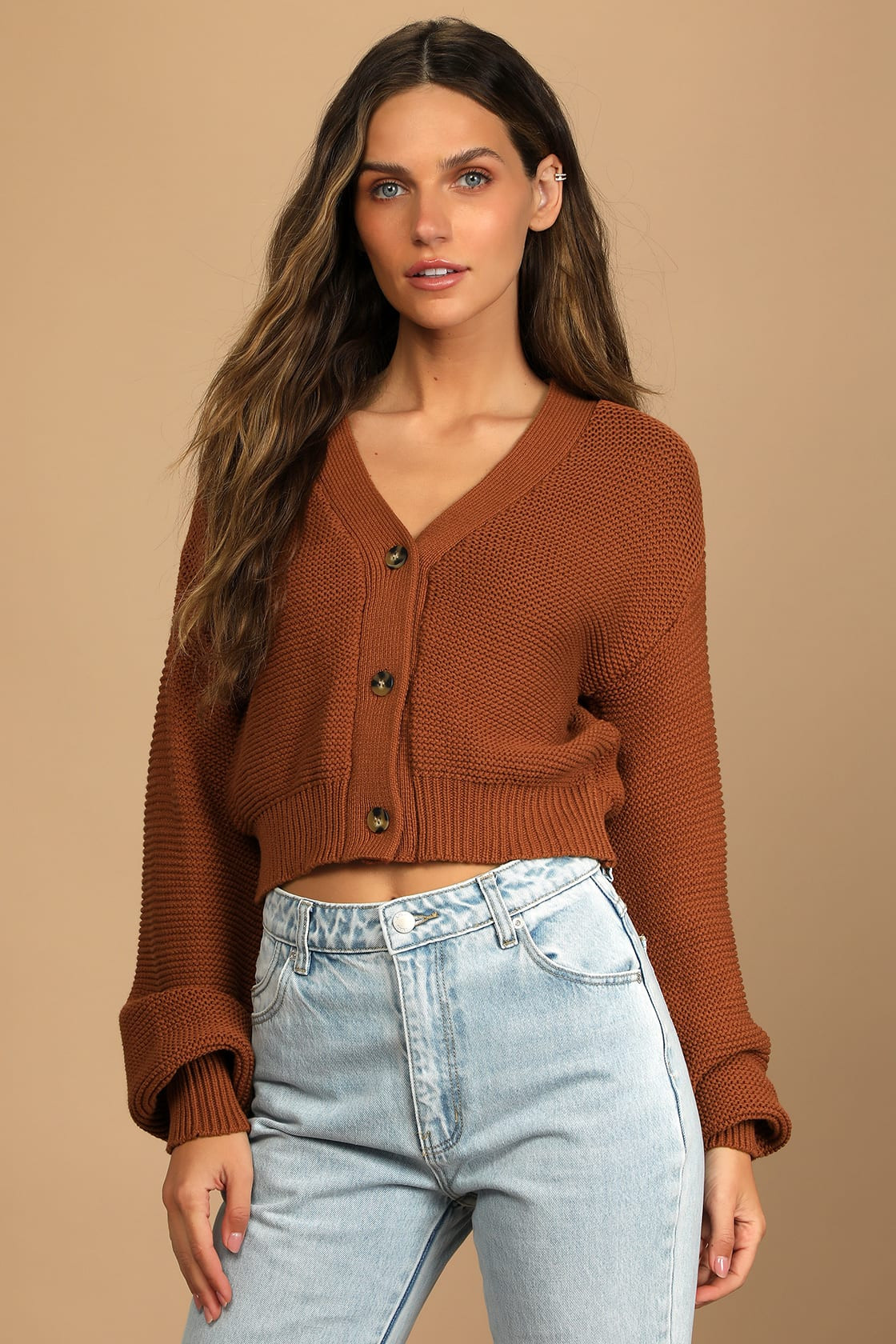 That Cozy Feeling Rust Brown Knit Button-Up Cropped Cardigan | Lulus (US)