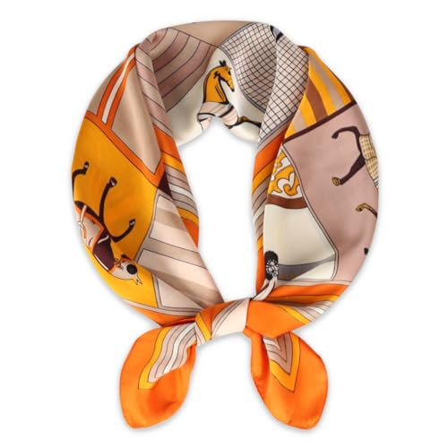 EXTREE Fashion Silky Satin Headscarf for Women Girls: Exquisite Pattern Lightweight Silk Graceful Scarfs 27.5 x 27.5 inches 000-a-yellow | Amazon (US)