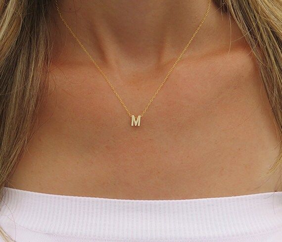 Tiny gold initial necklace, Gold letter necklace, Gold Initial jewelry, Bridesmaid gifts, Personaliz | Etsy (US)