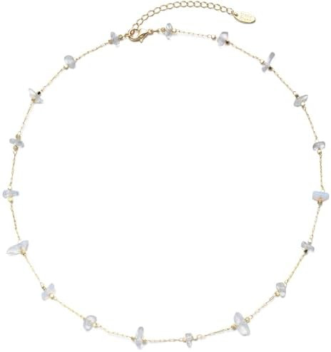 14K Gold Plated Dainty Choker Necklace, Handmade Crystal Beach Beads Necklace Chain Jewelry, Adju... | Amazon (US)