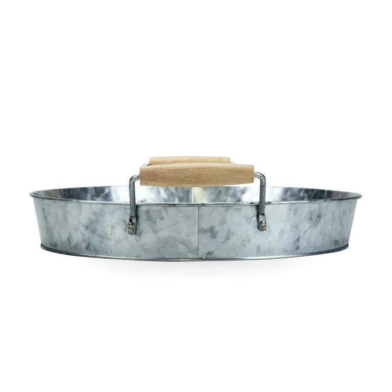 Galvanized Round Tray w/Wooden Handles for Home, Office, Party, Wedding, Spa, Serving | Walmart (US)