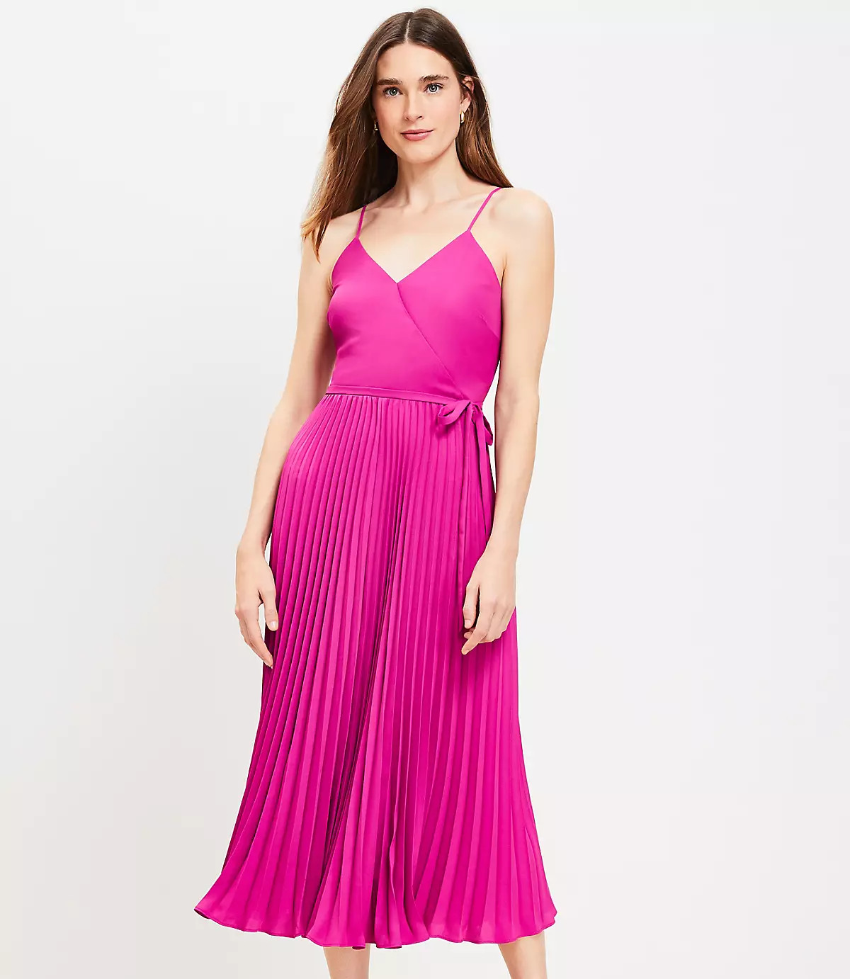 Pleated Crossover Strappy Midi Dress | LOFT