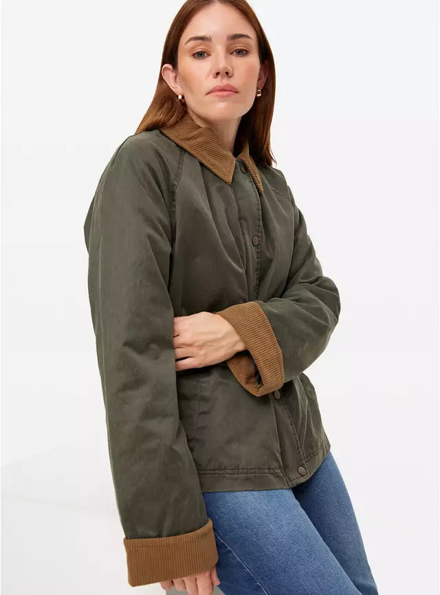 Khaki Corduroy Collar Wax Barn Jacket 16 | Tu Clothing