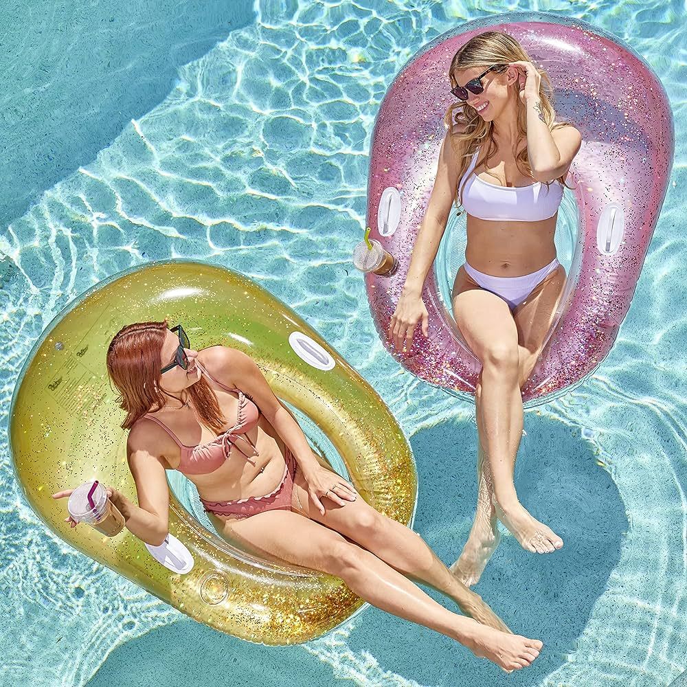 Sloosh 2 Packs Inflatable Pool Float Chair, 51” x 41” Pool Float Lounge Tube with Cup Holders... | Amazon (US)