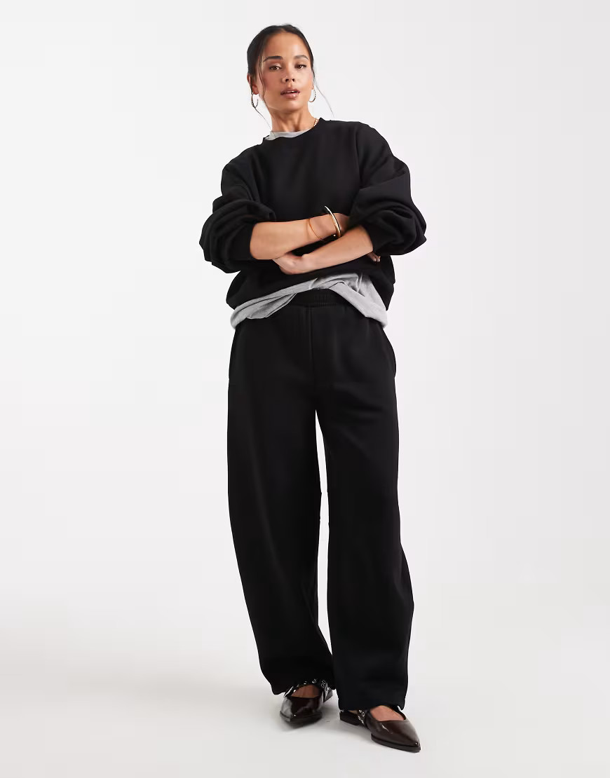 ASOS DESIGN barrel leg brushback jogger in black | ASOS (Global)