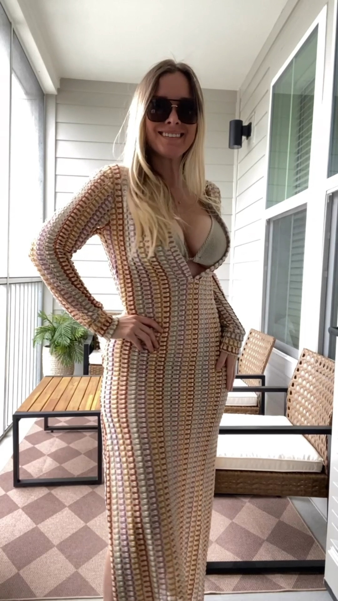 Ootd I love this cover up very trendy! Love multicolor crochet design 🫶🏻💃🫶🏻🌊 petite friendly (I am 5’4) 135 pounds. Size Small. Bikini M. 

#LTKFestival #LTKWatchNow #LTKTravel