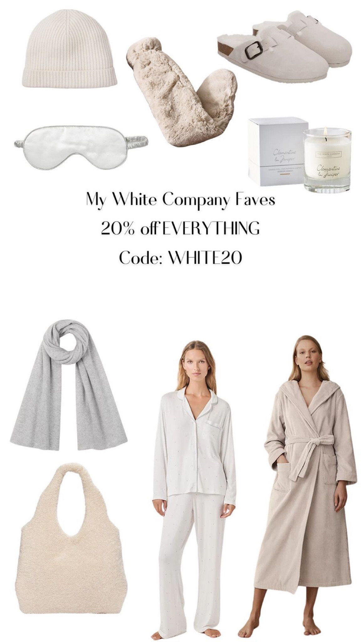 The White Company
BLACK FRIDAY SALE🤍

Cashmere essential scarf, clementine & juniper signature candle, suede corkbed mule slippers, jersey pyjama set, cashmere ribbed hat, teddy tote bag, faux fur long hot water bottle, silk eye mask and velour robe!

#LTKuk #LTKCyberWeek #LTKgiftguide