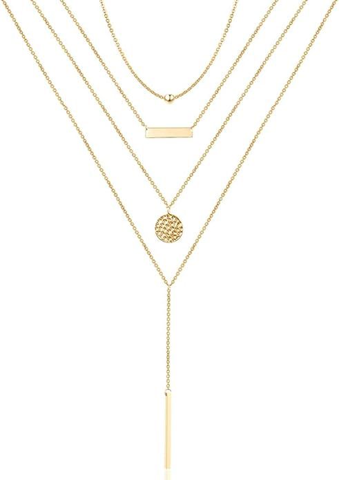 Turandoss Dainty Layered Choker Necklace, Handmade 14K Gold Plated Y Pendant Necklace Multilayer ... | Amazon (US)