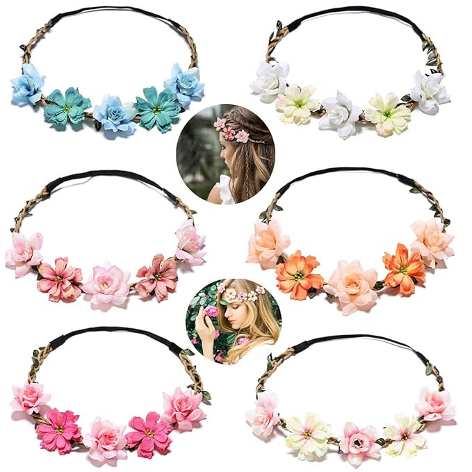 6 PCS Flower Crown for Women Girls Flower Headbands Flower Girl Headpiece Bride Bridesmaid Weddin... | Amazon (US)