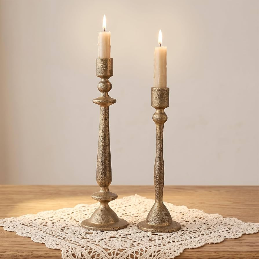 Vintage Gold Cast Iron Taper Candle Holders Set of 2 | Amazon (US)