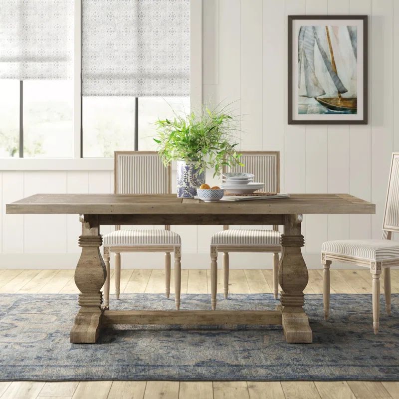 Hughes 78'' Pine Solid Wood Trestle Dining Table | Wayfair Professional