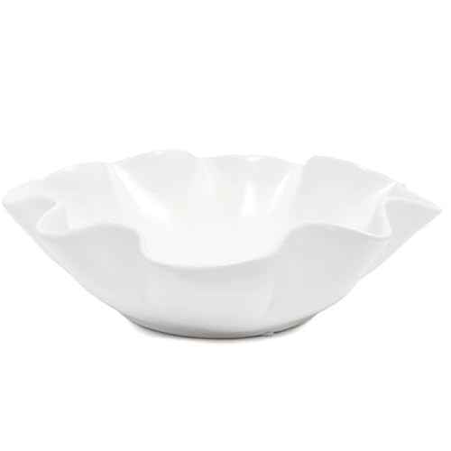 White Ceramic Wavy Edge Decorative Bowl - Modern Organic Sculptural Centerpiece for Coffee Table, Irregular Ripple Rim Display Bowl, Minimalist Home Decor Accent for Living Room Entryway 3.5H X 12D | Amazon (US)
