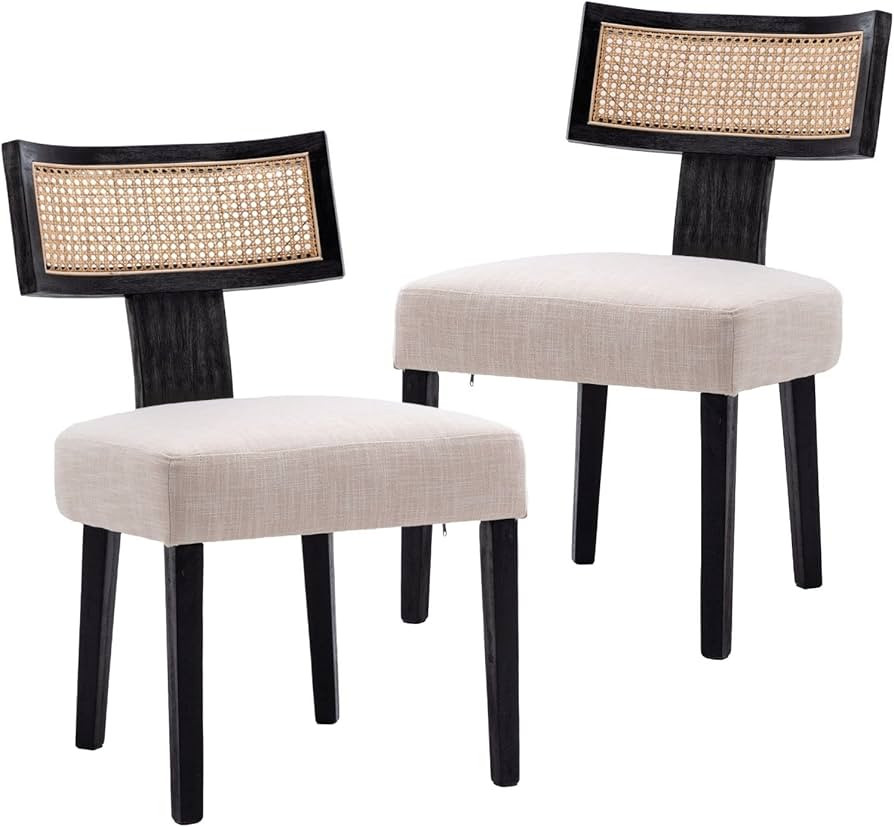 HNY Mid Century Modern Rattan Dining Chairs Set of 2, Farmhouse Linen Upholstered Accent Chair Cu... | Amazon (US)